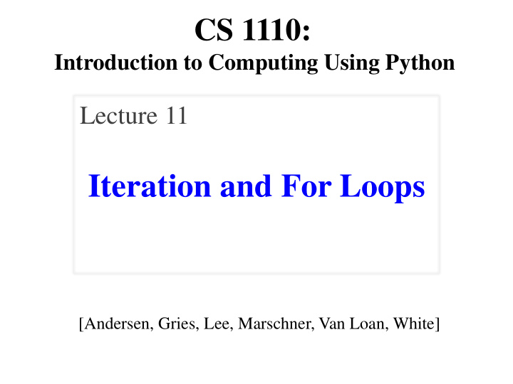 iteration and for loops