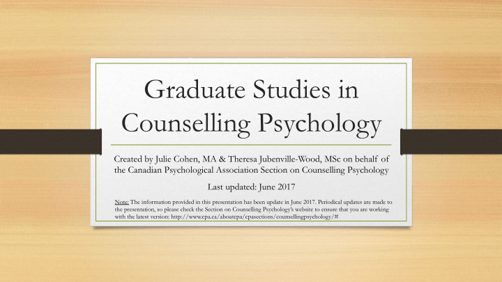 graduate studies in counselling psychology