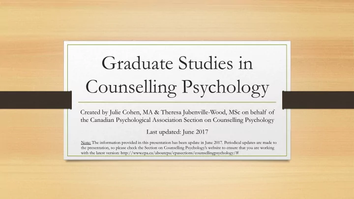graduate studies in counselling psychology