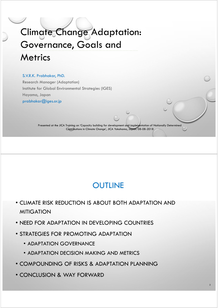 climate change adaptation governance goals and metrics