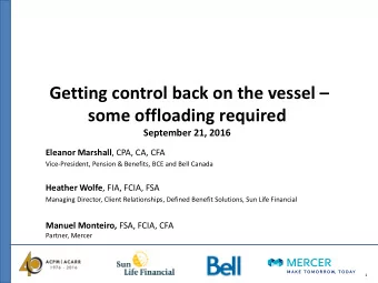 Eleanor Marshall , CPA, CA, CFA  Vice-President, Pension &amp; Benefits, BCE and Bell Canada