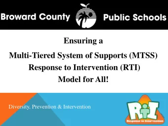 Multi-Tiered System of Supports (MTSS)  Response to Intervention (RTI)  Model for All!  Diversity,