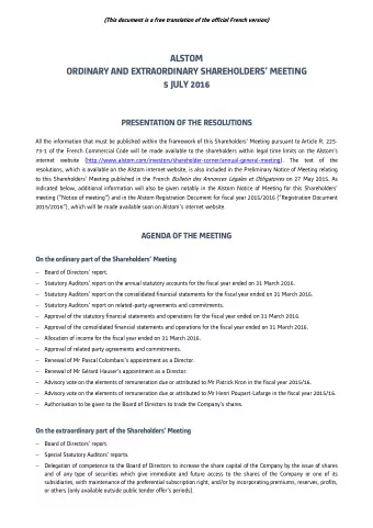 ALSTOM  ORDINARY AND EXTRAORDINARY SHAREHOLDERS MEETING  5 JULY 2016  PRESENTATION OF THE