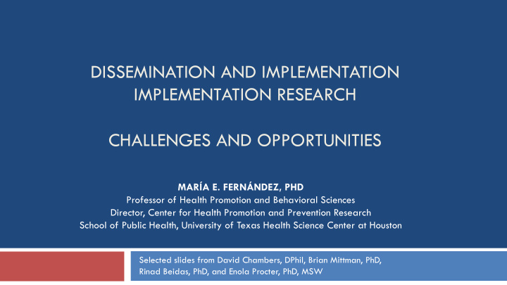 dissemination and implementation implementation research