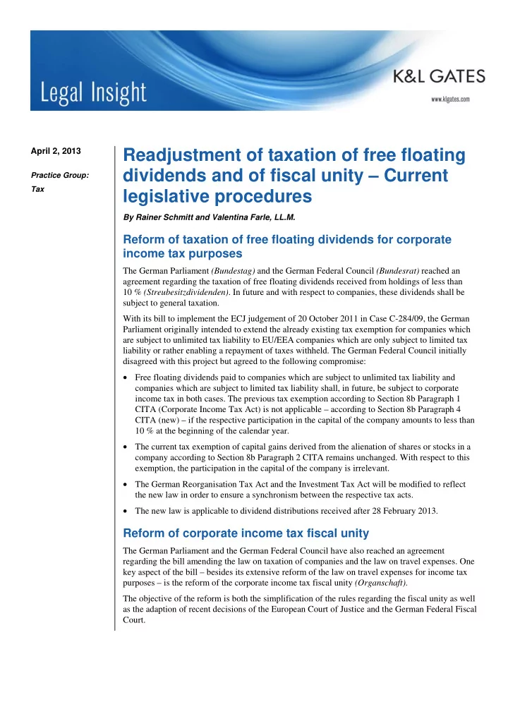 april 2 2013 readjustment of taxation of free floating