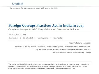 Foreign Corrupt Practices Act in India in 2013  Compliance Strategies for India's Unique Cultural