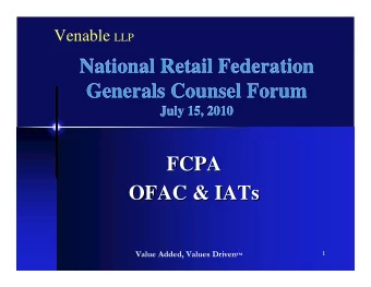 National Retail Federation  National Retail Federation  Generals Counsel Forum  Generals Counsel