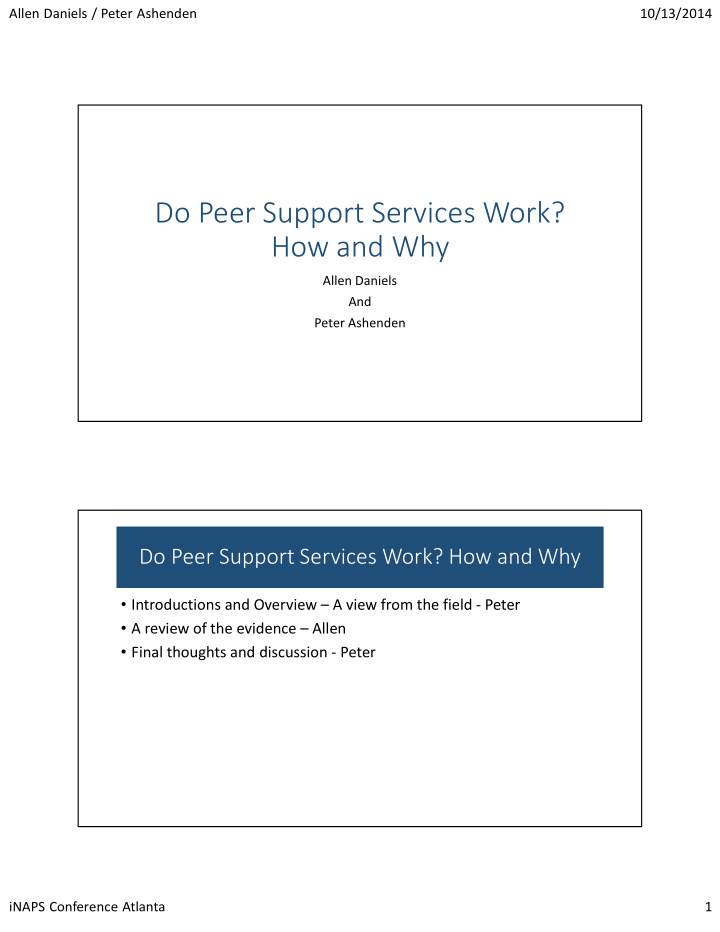do peer support services work how and why
