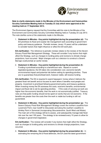 Note to clarify statements made in the Minutes of the Environment and Communities  Scrutiny