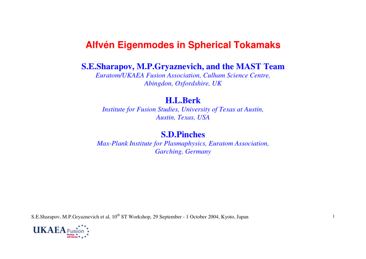 alfv n eigenmodes in spherical tokamaks