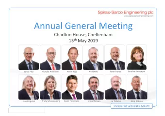 Annual General Meeting  Charlton House, Cheltenham 15 th May 2019  Jamie Pike  Nicholas Anderson