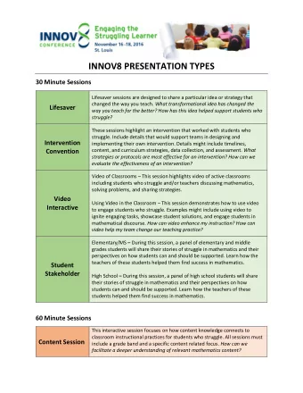 INNOV8 PRESENTATION TYPES  30 Minute Sessions  Lifesaver sessions are designed to share a