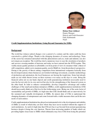 Bishnu Mani Adhikari  Deputy Manager  Deposit and Credit Guarantee  Fund, Kathmandu Nepal  Credit