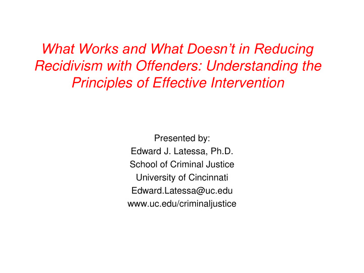 what works and what doesn t in reducing recidivism with