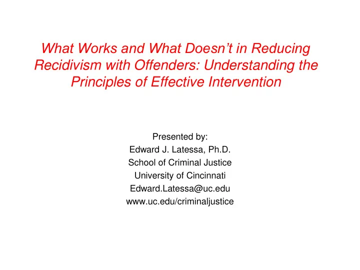 what works and what doesn t in reducing recidivism with