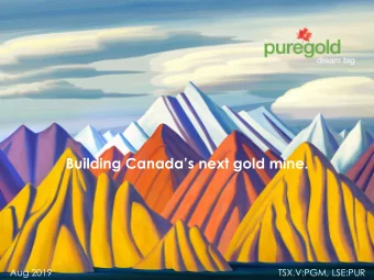 Building Canadas next gold mine.  Aug 2019  TSX.V:PGM, LSE:PUR  Forward Looking Statements This