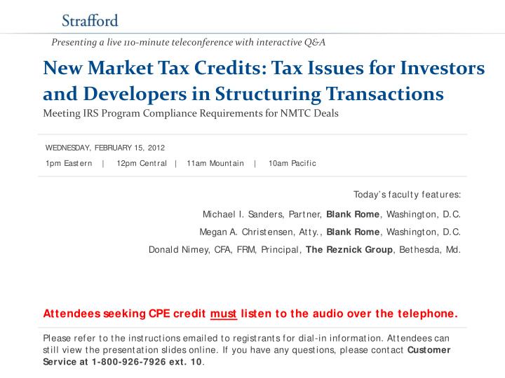 new market tax credits tax issues for investors and