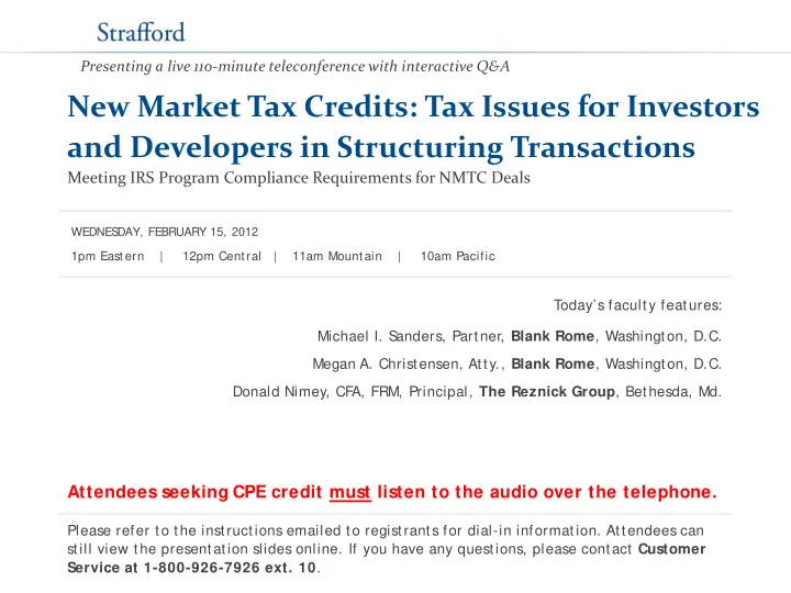 new market tax credits tax issues for investors and