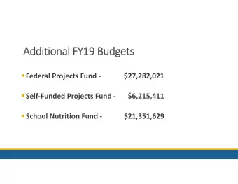 Additional FY19 Budgets  Federal Projects Fund   $27,282,021  SelfFunded Projects Fund