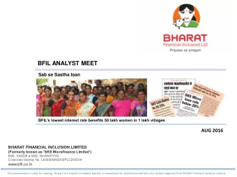 BFIL ANALYST MEET  Sab se Sastha loan  BFILs lowest interest rate benefits 50 lakh women in 1