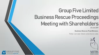 Meeting with Shareholders  20 June 2019  Business Rescue Practitioners:  Peter van den Steen and
