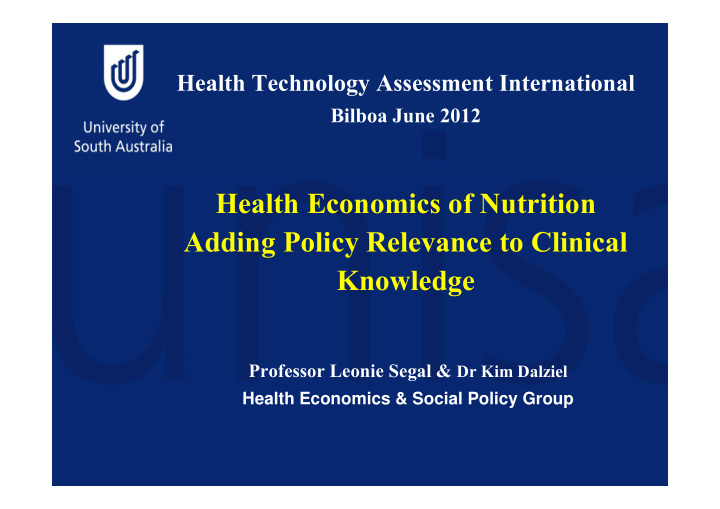 health economics of nutrition adding policy relevance to