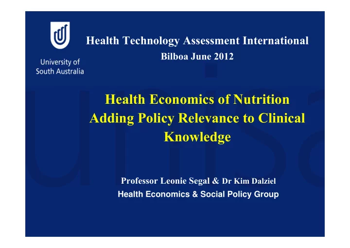 health economics of nutrition adding policy relevance to