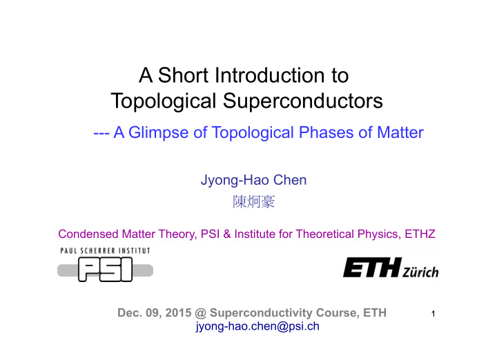 a short introduction to topological superconductors