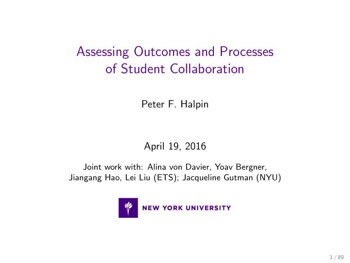 assessing outcomes and processes of student collaboration