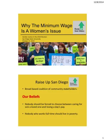 Why The Minimum Wage Is A Womens Issue  Gender Justice in the 2014 Election  San Diego State