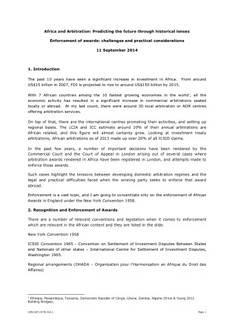 Africa and Arbitration: Predicting the future through historical lenses  Enforcement of awards: