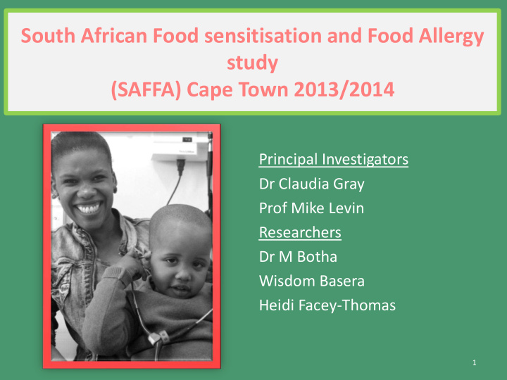 south african food sensitisation and food allergy study