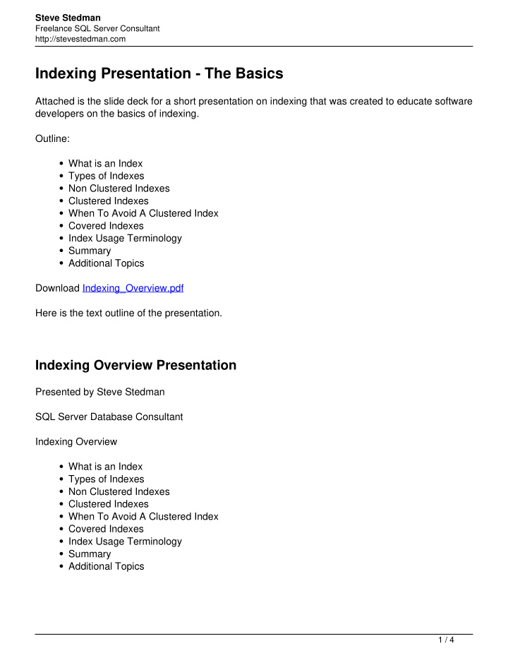 indexing presentation the basics