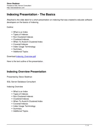 Indexing Presentation - The Basics  Attached is the slide deck for a short presentation on indexing