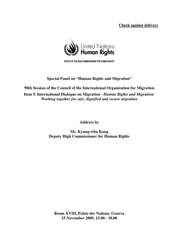 Check against delivery  Special Panel on Human Rights and Migration  98th Session of the