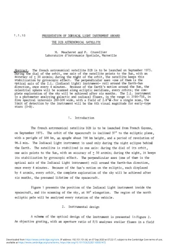 1.1.18  PRESENTATION OF ZODIACAL LIGHT INSTRUMENT ABOARD  THE D2B ASTRONOMICAL SATELLITE  M.