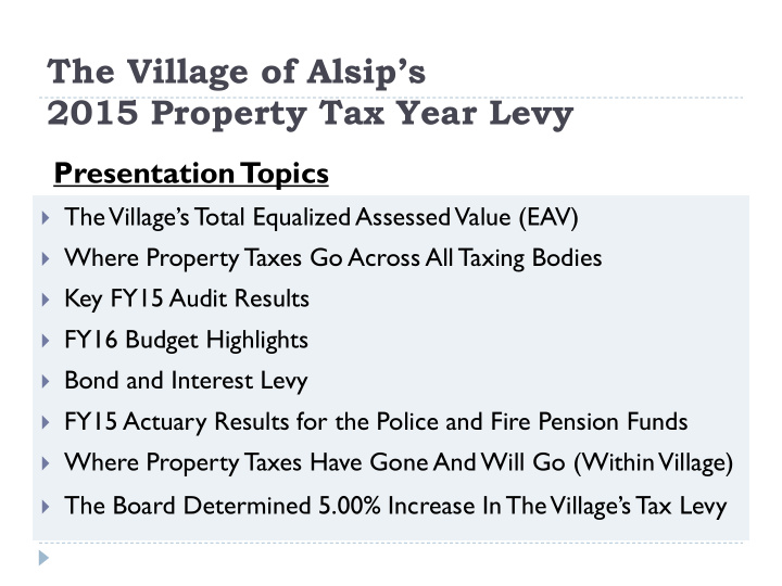 the village of alsip s 2015 property tax year levy