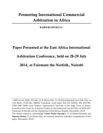 Promoting International Commercial  Arbitration in Africa  KARIUKI MUIGUA*  Paper Presented at the