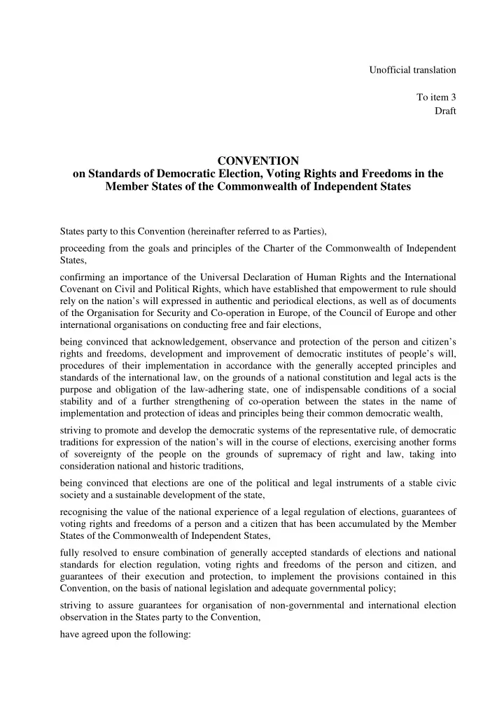 convention on standards of democratic election voting