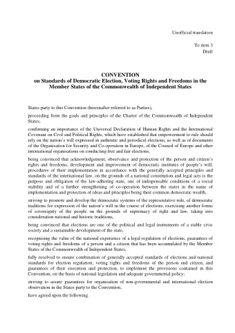 CONVENTION  on Standards of Democratic Election, Voting Rights and Freedoms in the  Member States
