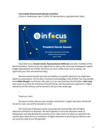 Joint Capital Improvement (Bond) Committee  2:30 p.m. Wednesday, April 3, 2019, JFC Hearing Room,