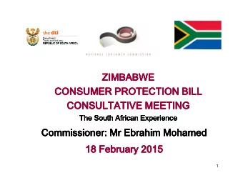 ZIMBABWE  ZIMBABWE  ZIMBABWE  ZIMBABWE  CONSUMER PROTECTION BILL  CONSUMER PROTECTION BILL