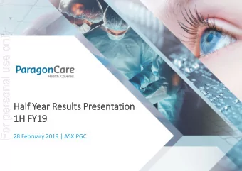 For personal use only  Half Y  Year Resu  sults P  Pres  esen  entation  1H FY  FY19  28 February