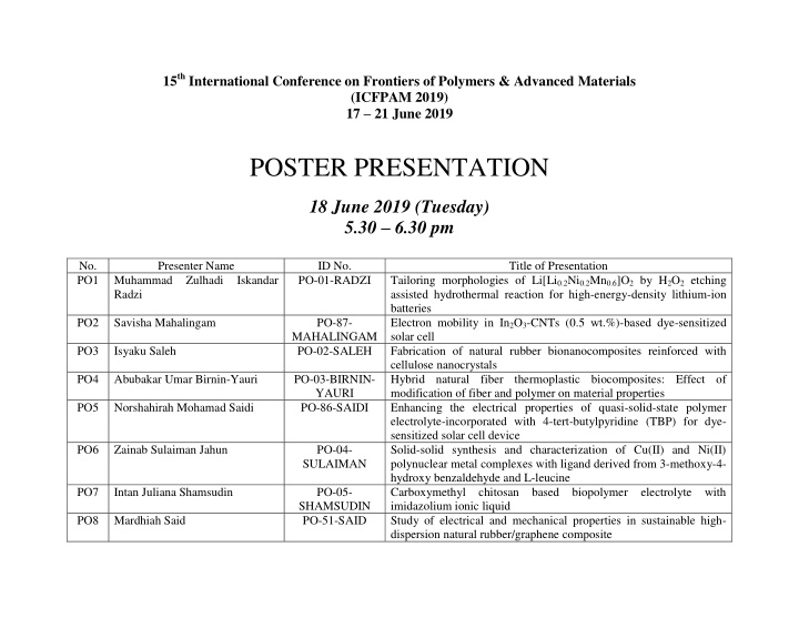 poster presentation 18 june 2019 tuesday 5 30 6 30 pm no