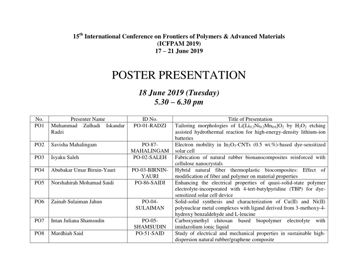 poster presentation 18 june 2019 tuesday 5 30 6 30 pm no