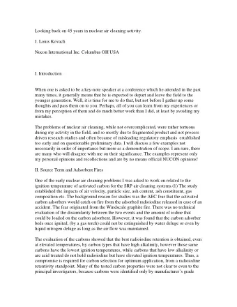 Looking back on 45 years in nuclear air cleaning activity.  J. Louis Kovach  Nucon International