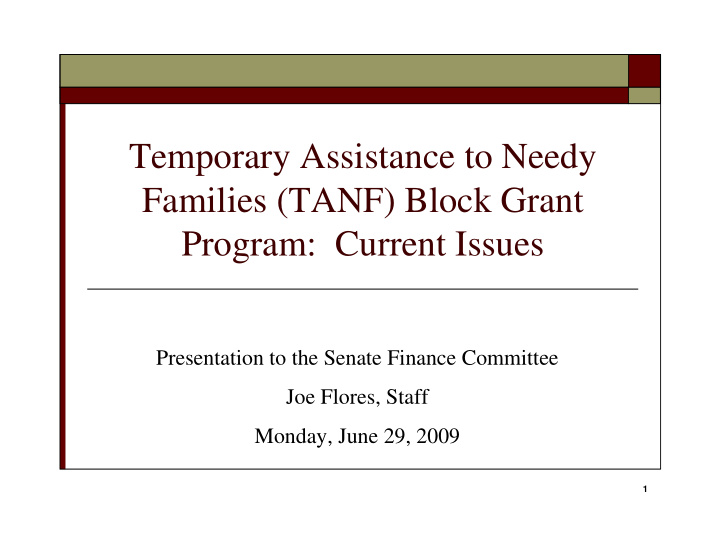 temporary assistance to needy families tanf block grant