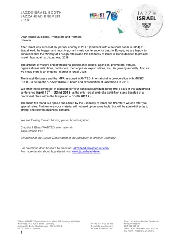 1  JAZZ@ISRAEL BOOTH  JA  JA  JAZZAHEAD BREMEN  2018  2018  1) Pr  1)  Promotion PAC  PACKAG  KAGE