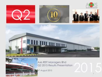 Q2  2015  Axis REIT Managers Bhd  Q2 2015 Results Presentation 4 th August 2015  1  Q2 2015
