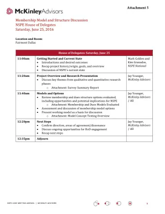 Membership Model and Structure Discussion  NSPE House of Delegates  Saturday, June 25, 2016